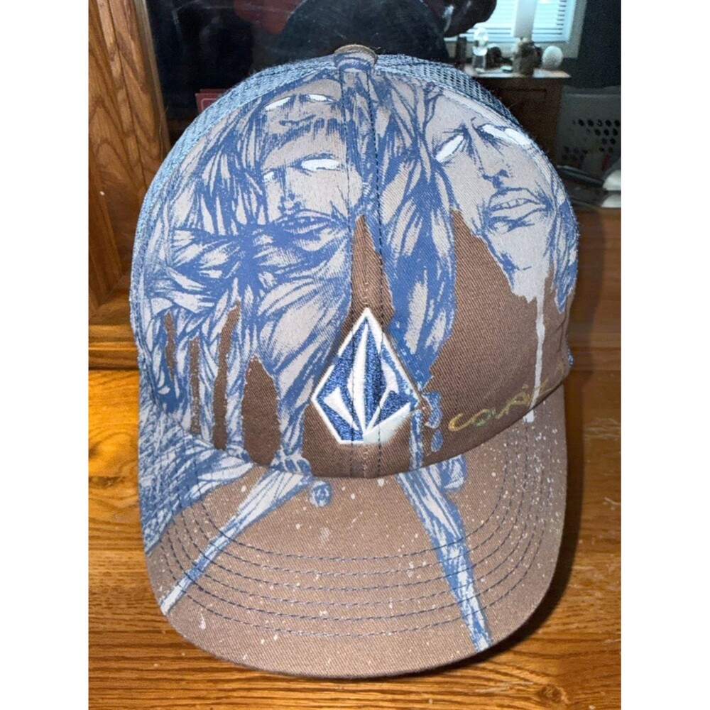 Volcom Brown/Blue Graphics “Art Series” Trucker Hat vintage from Y2K! Rare!
